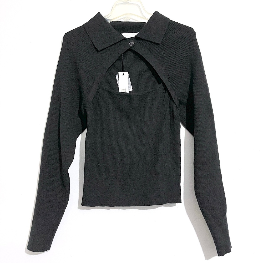 Jonathan Simkhai Ribbed Collared Layered Shrug Top - Picture 2 of 12